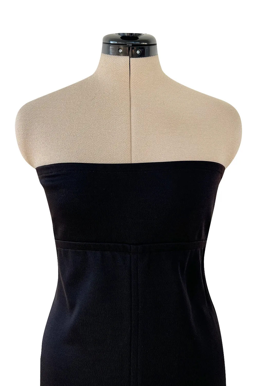 1990s Yves Saint Laurent Black Stretch Jersey Strapless Dress w Original Hang Tag