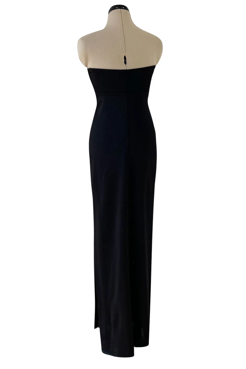 1990s Yves Saint Laurent Black Stretch Jersey Strapless Dress w Original Hang Tag