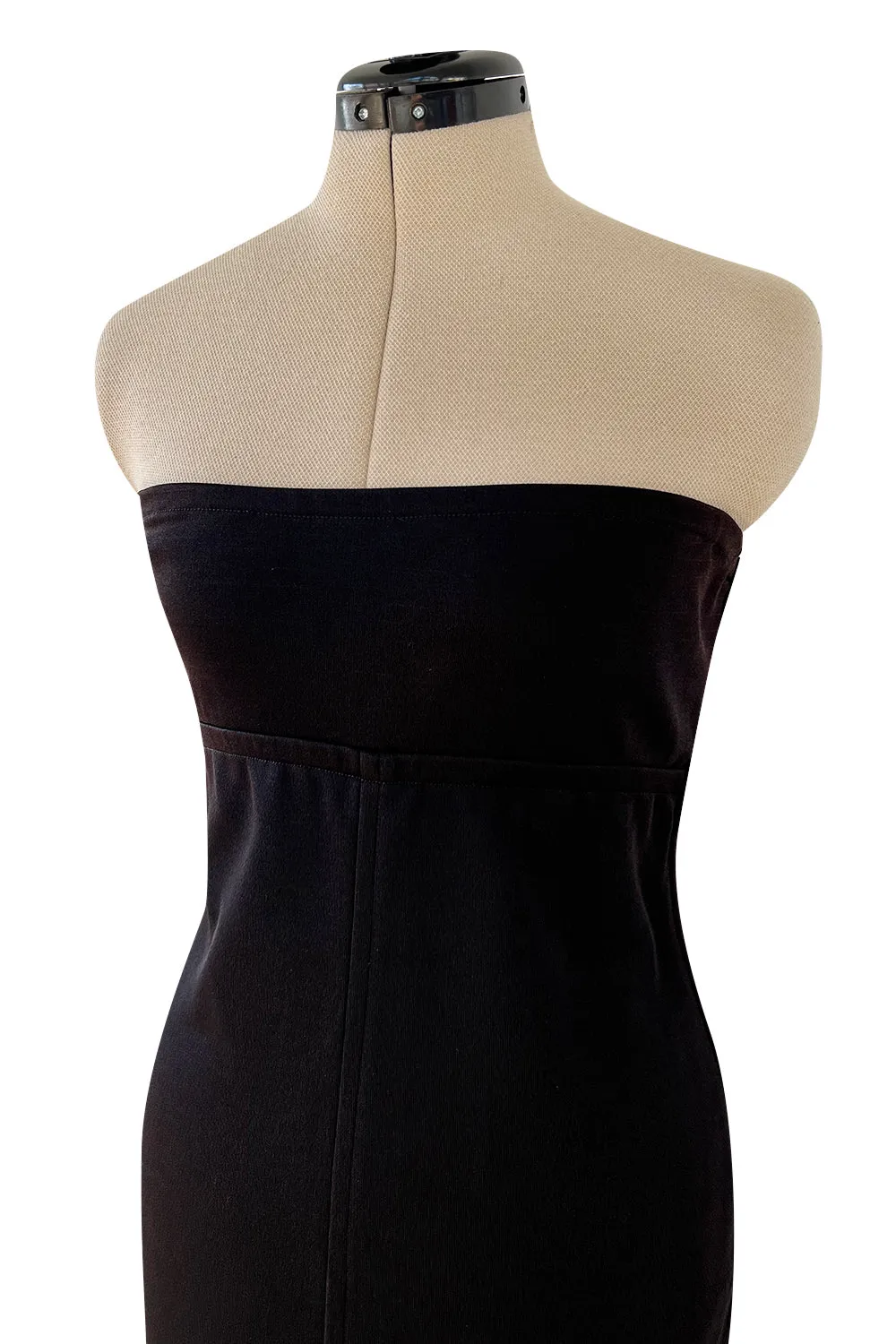 1990s Yves Saint Laurent Black Stretch Jersey Strapless Dress w Original Hang Tag