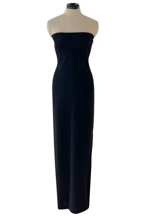 1990s Yves Saint Laurent Black Stretch Jersey Strapless Dress w Original Hang Tag