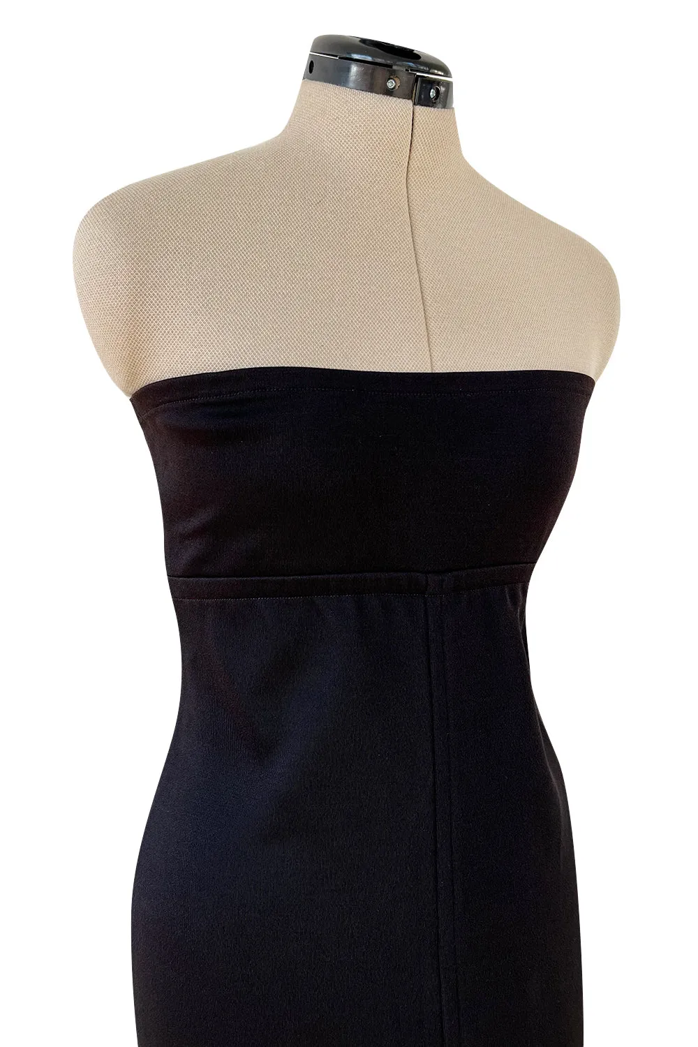1990s Yves Saint Laurent Black Stretch Jersey Strapless Dress w Original Hang Tag