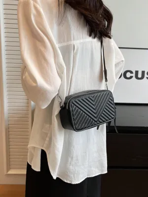 1pc Wide Strap Solid Color Pu Shoulder Bag