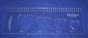 4 Mini Hearts Template for 1/2" Foot - Clear with Ruler 1/8" Thick