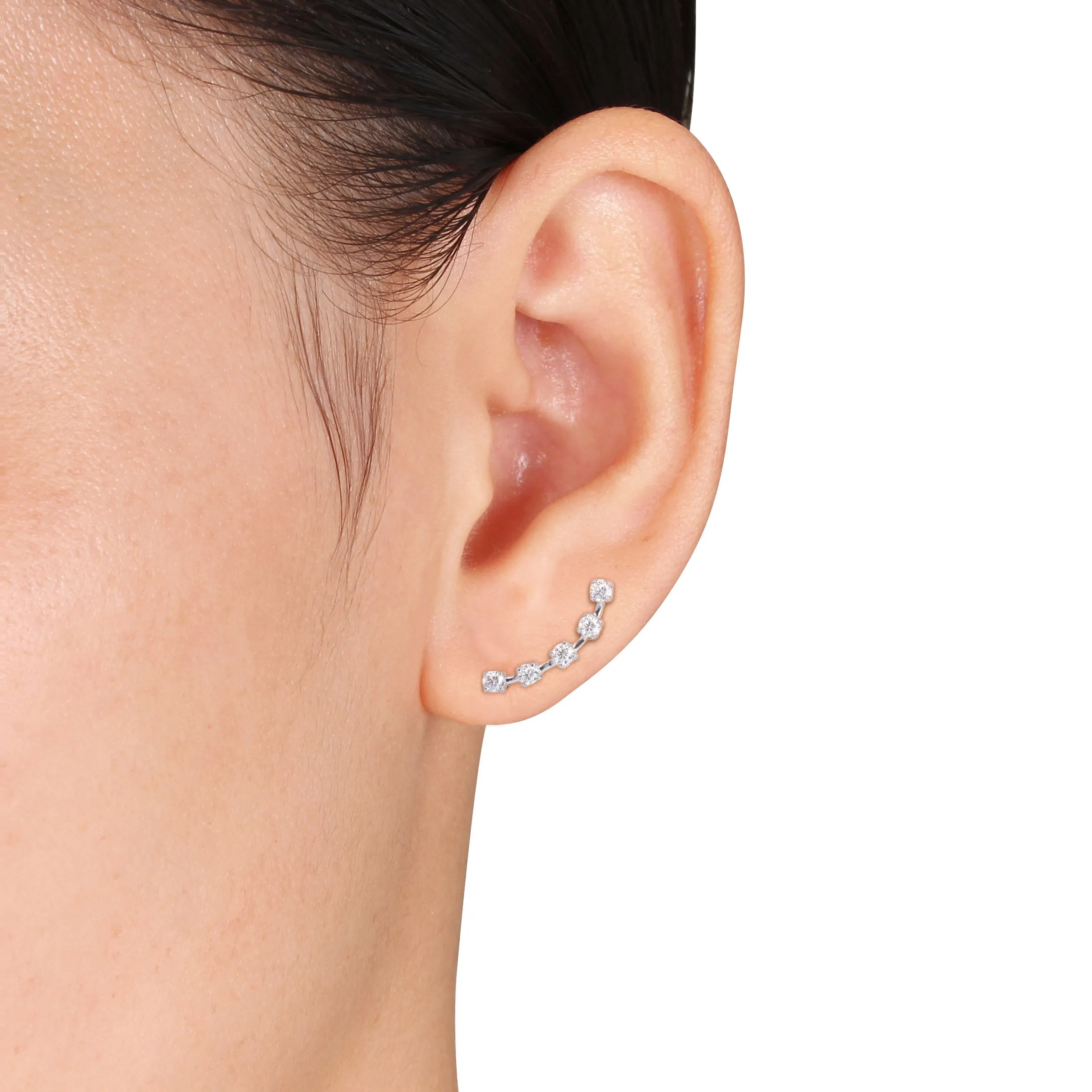5/8 CT TW Moissanite Ear Climbers 10k White Gold
