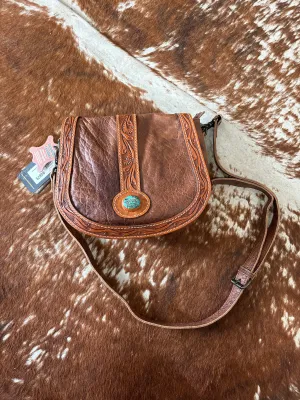 ADBG679 Tooled with Turquoise stone Crossbody