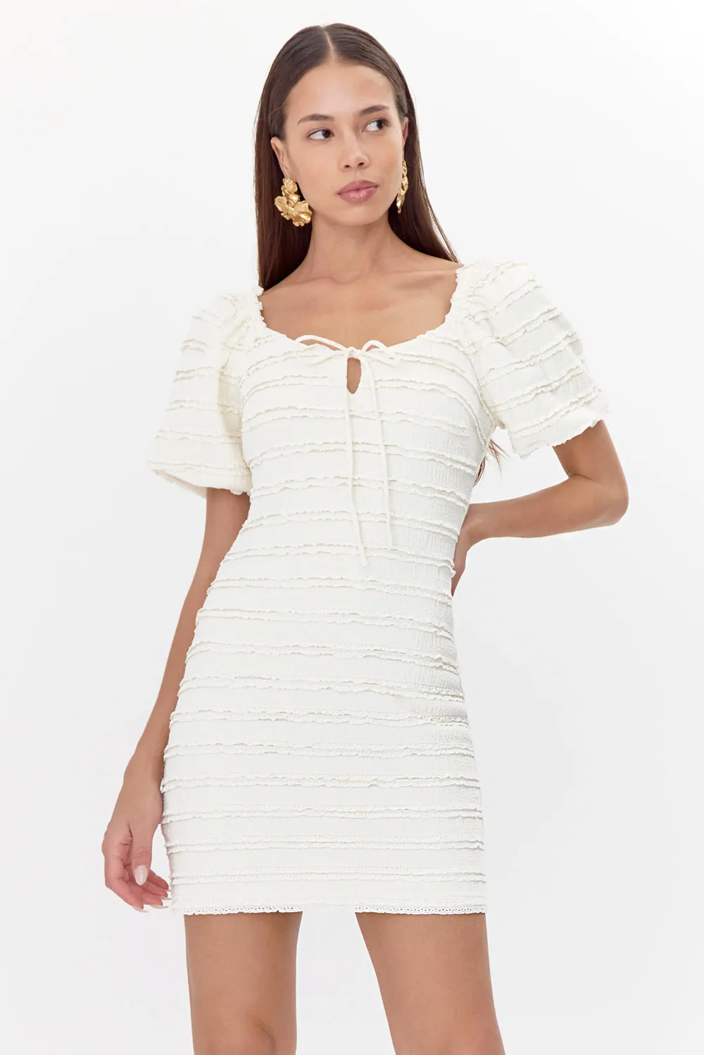 Aina Textured Lace Trim Mini Dress