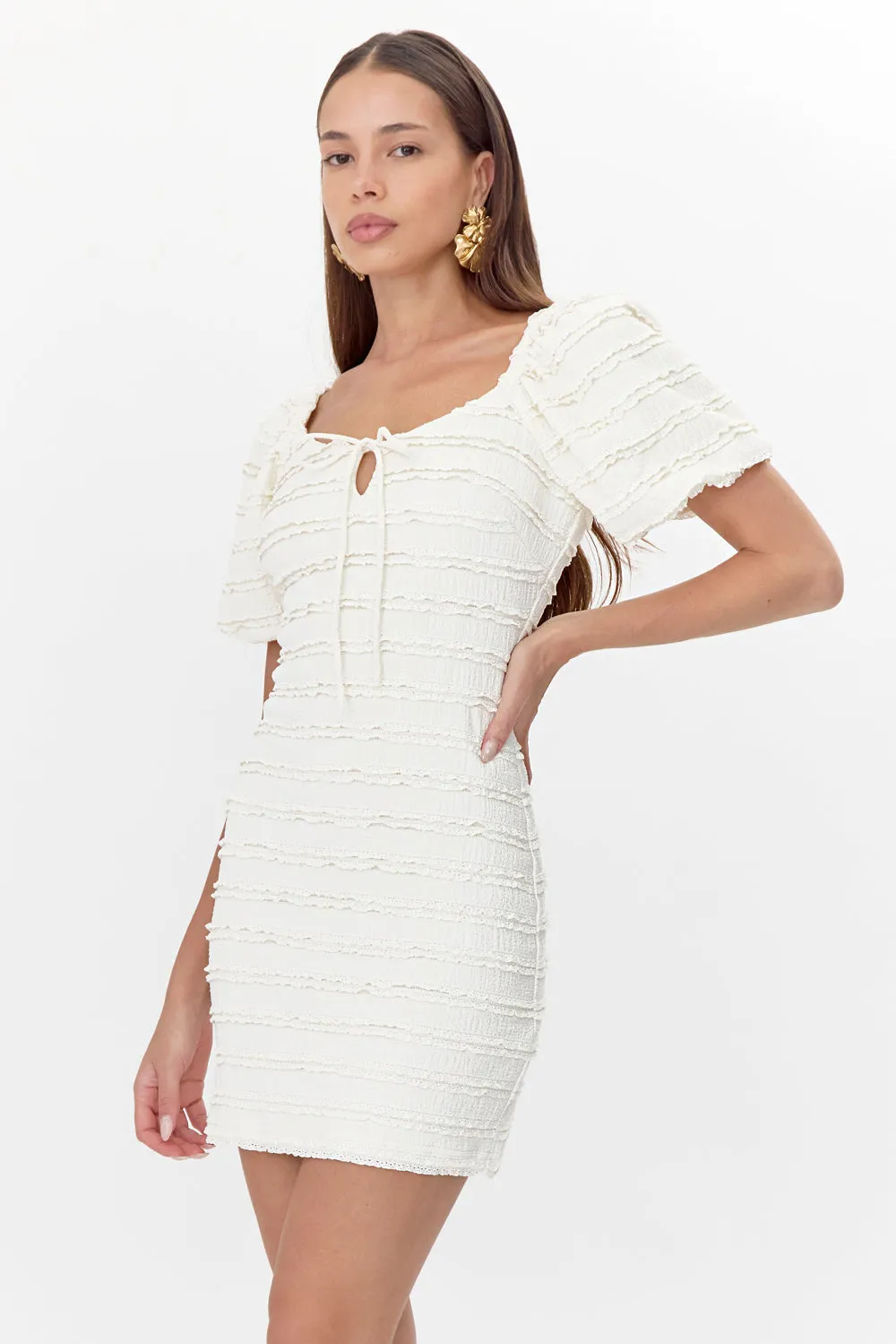 Aina Textured Lace Trim Mini Dress
