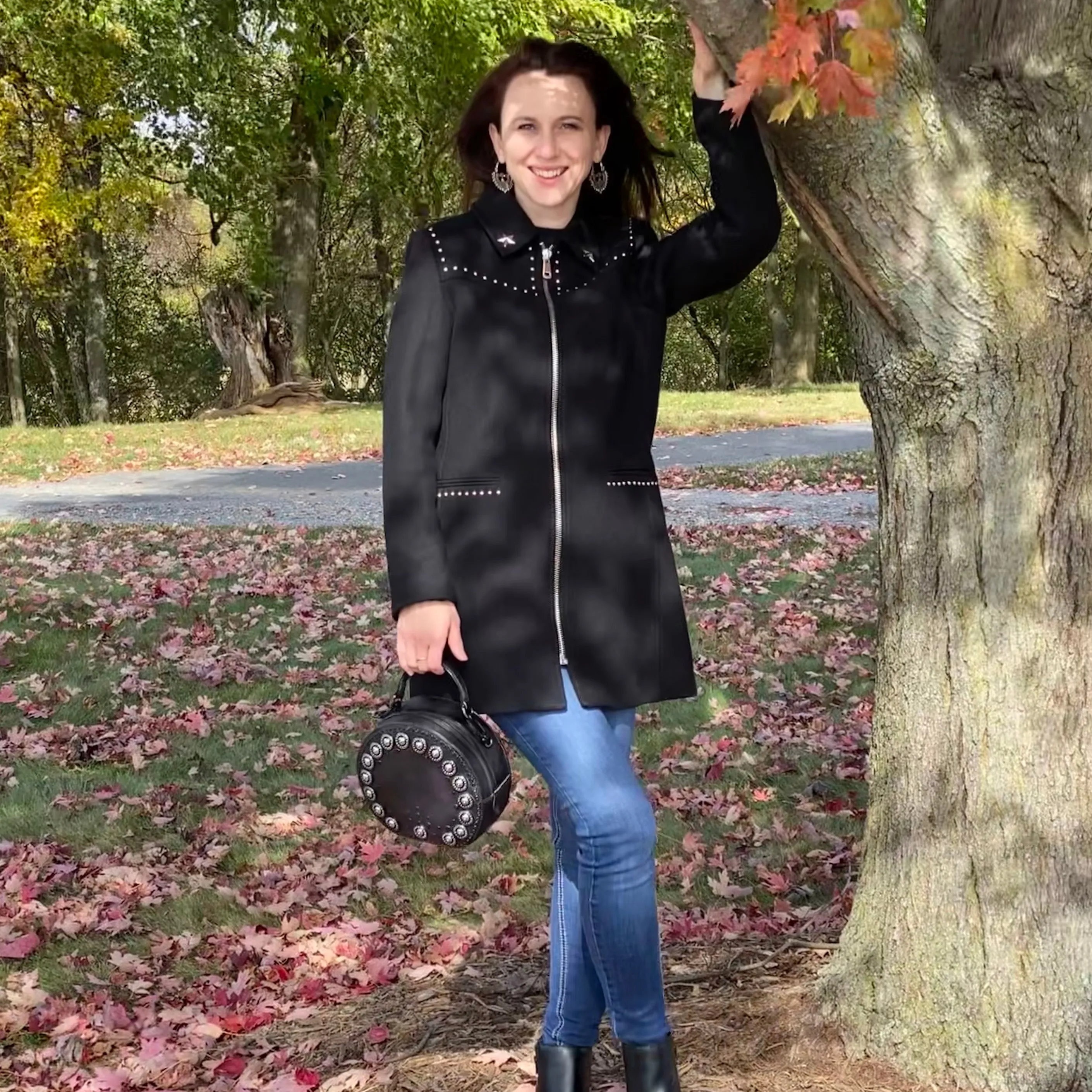 Alanis Black Round Beaded Bag