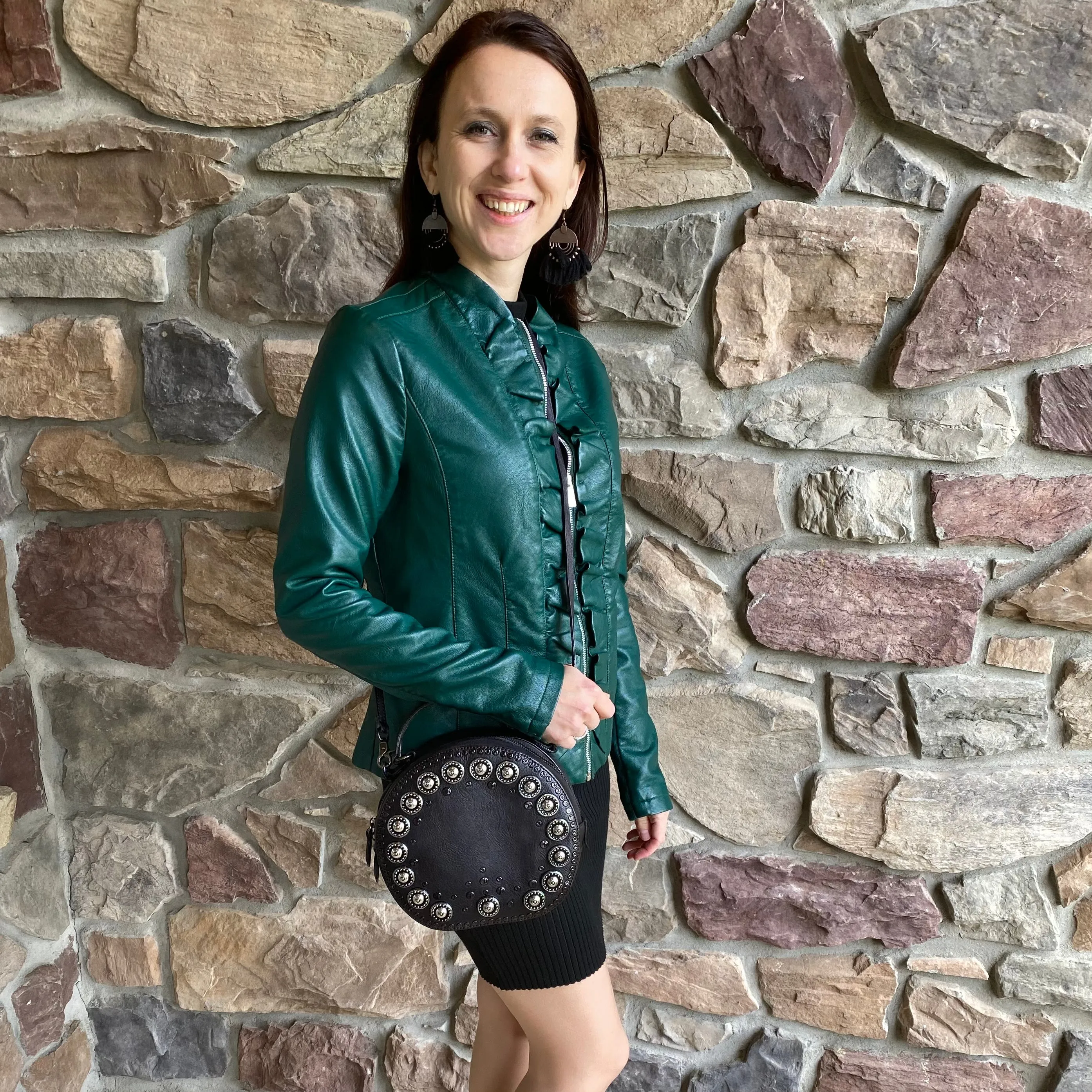 Alanis Black Round Beaded Bag