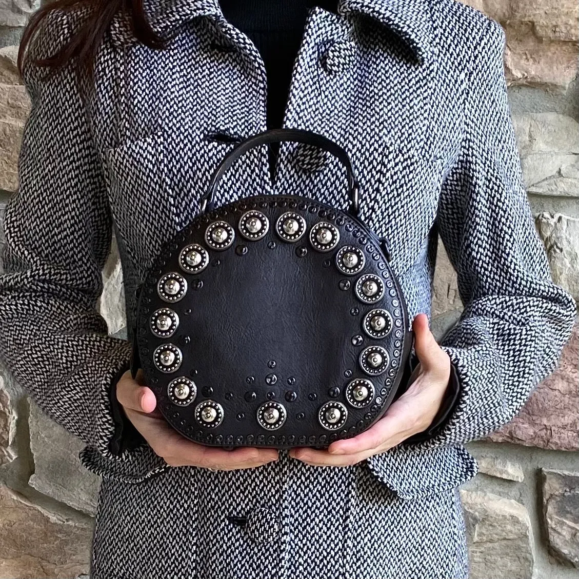 Alanis Black Round Beaded Bag