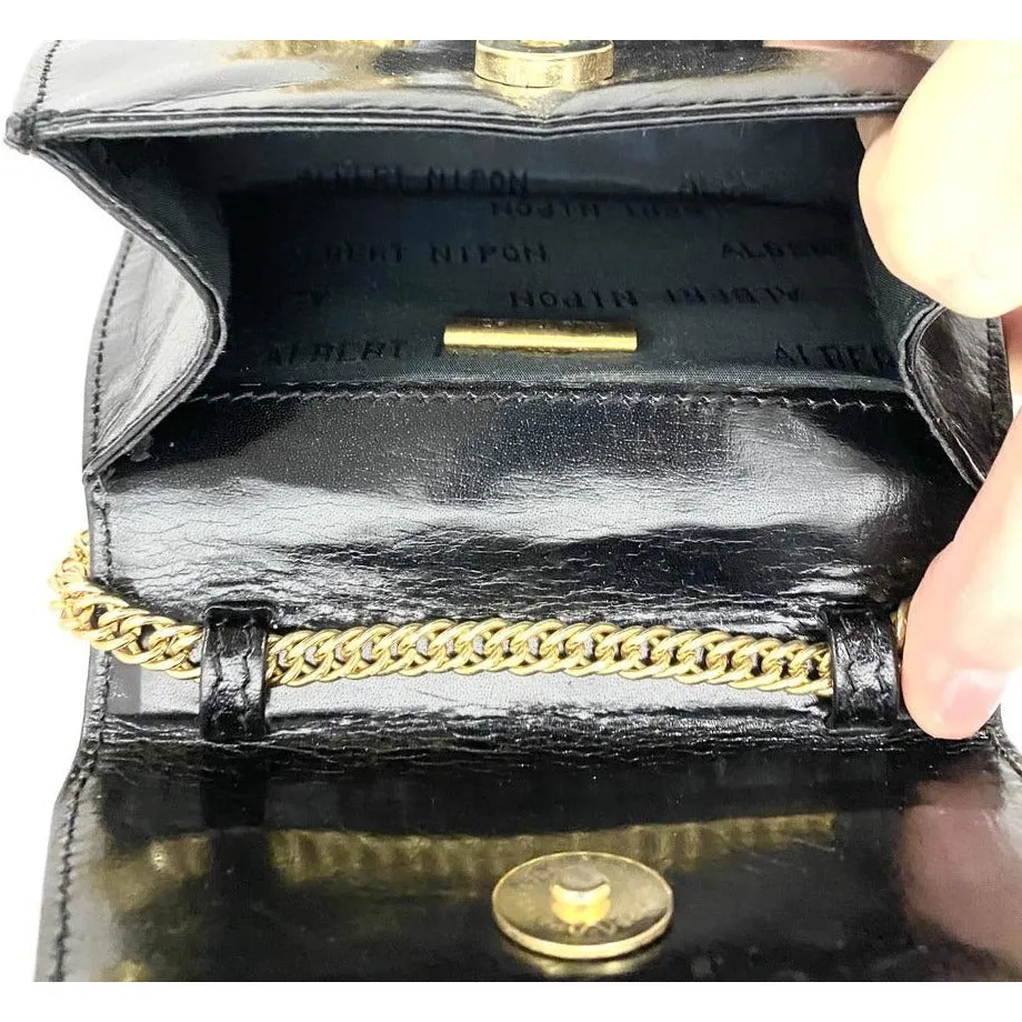 Albert Nipon Vintage Black Leather Card Suits Purse Crossbody heart Retro Spade
