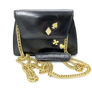 Albert Nipon Vintage Black Leather Card Suits Purse Crossbody heart Retro Spade