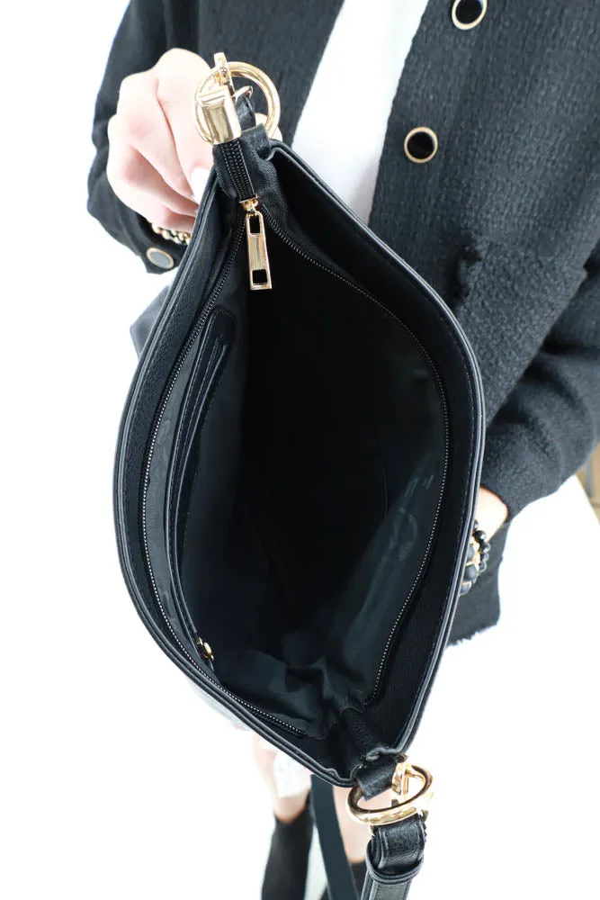 Alecia Woven Crossbody Bag - Black