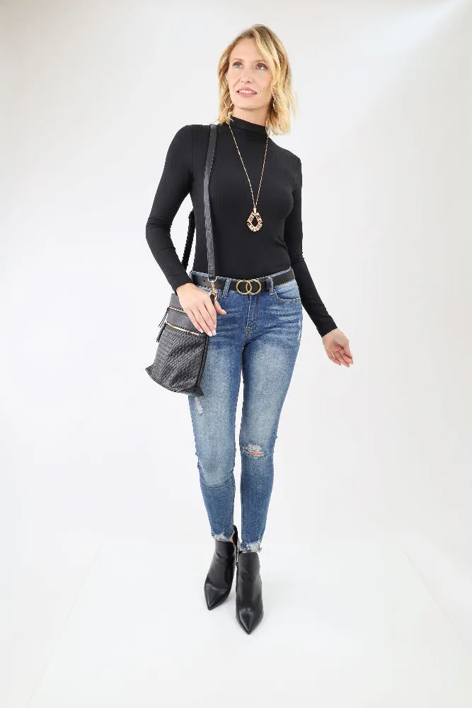 Alecia Woven Crossbody Bag - Black