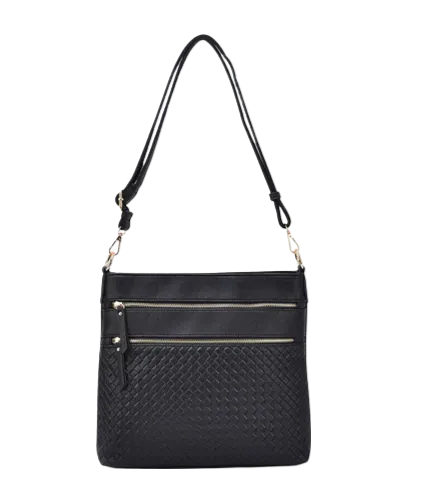 Alecia Woven Crossbody Bag - Black