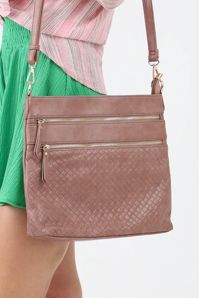 Alecia Woven Crossbody Bag - Rose