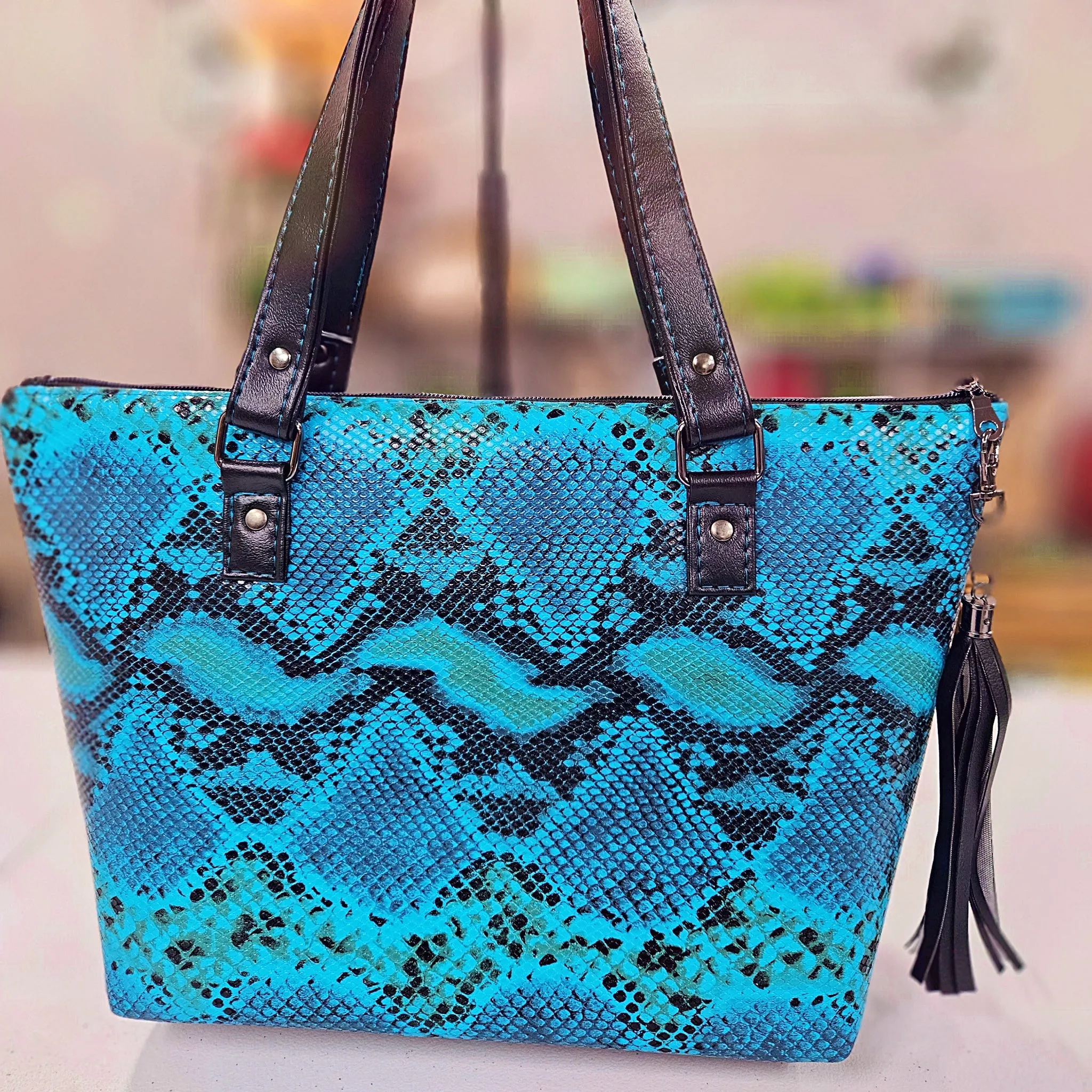 All the Blues Snake Tote Handbag