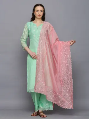 Amaiva Straight Fit Embroidered Kota Tissue Kurta With Embroidered Pant And Dupatta Set