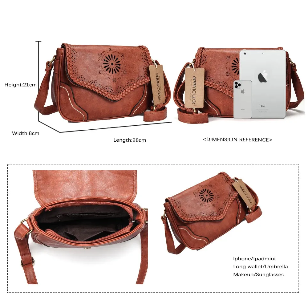 Annmouler Vintage PU Leather Shoulder Bag