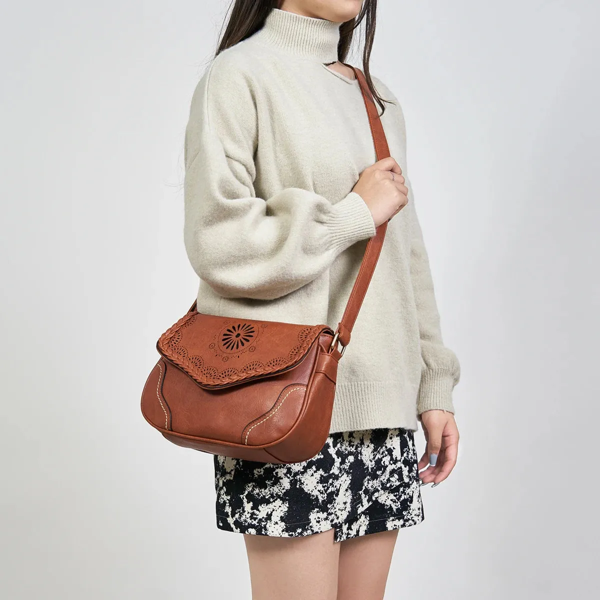 Annmouler Vintage PU Leather Shoulder Bag