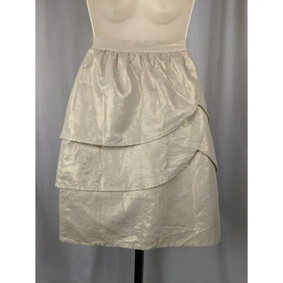 Anthropologie Edme &amp; Esyllte Gilded Lily Gold Tiered Skirt 0P 0 Petite Shimmer