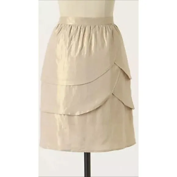 Anthropologie Edme &amp; Esyllte Gilded Lily Gold Tiered Skirt 0P 0 Petite Shimmer
