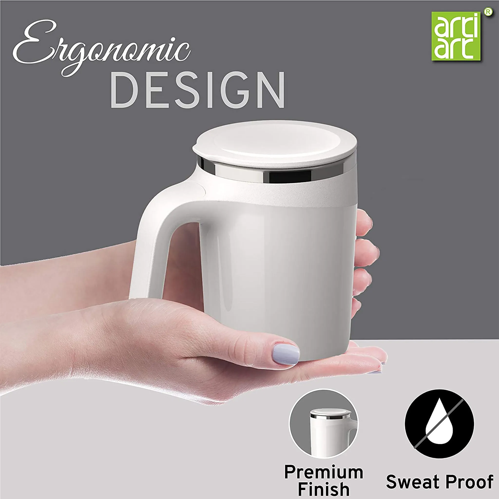 Artiart Doctor Mug with Thermal Suction, Flip Lid, Stainless Steel