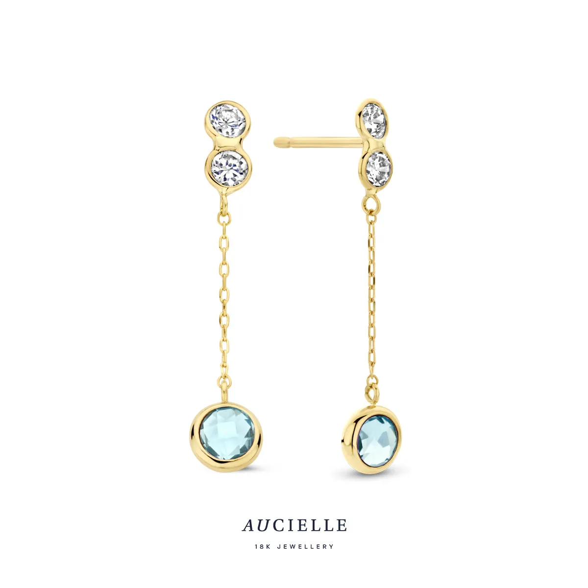 Aucielle - Boucles d'oreilles - Or Jaune, Zircons bleus et topaze (AE0012C)