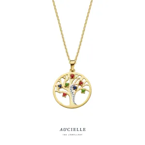 Aucielle - Pendentif - Arbre de vie, Or Jaune et Blanc, Zircons multicolores (AH0095C)