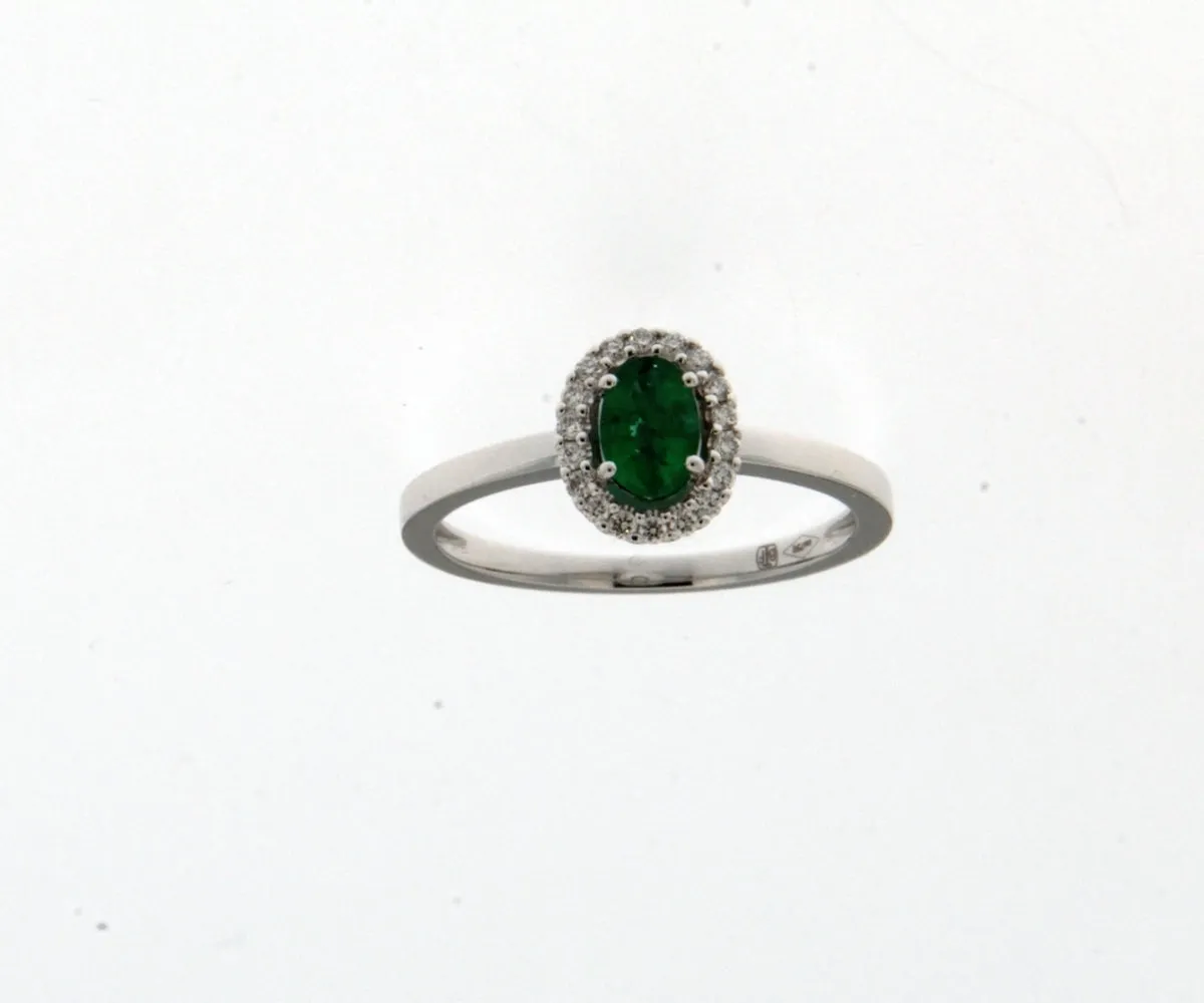 Bague avec motif - Or Blanc, Diamants et Emeraude (056997EA)