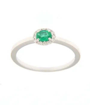 Bague avec motif - Or Blanc, Diamants et Emeraude (059168EA)