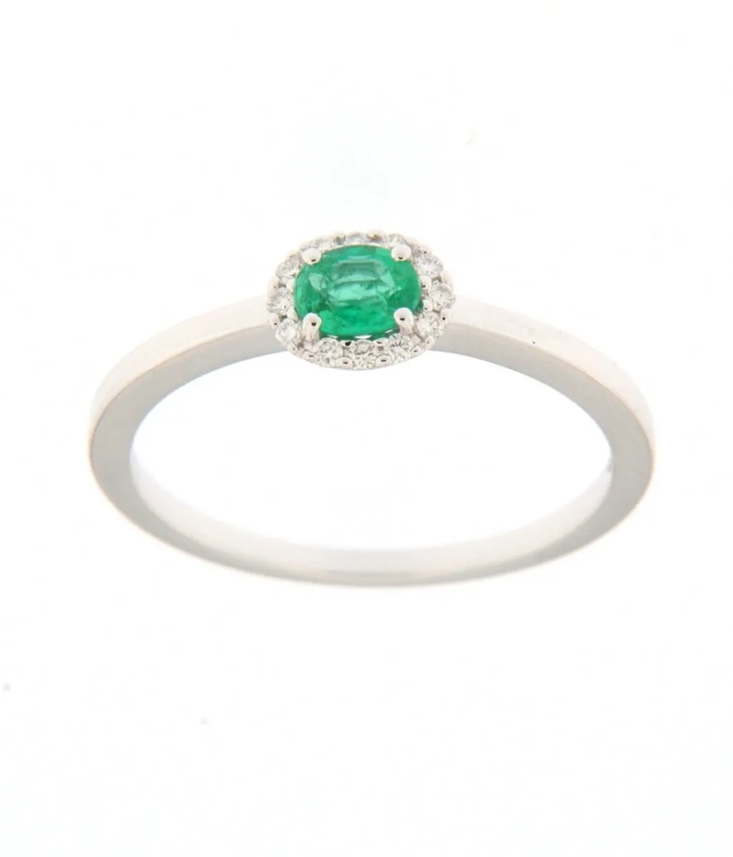 Bague avec motif - Or Blanc, Diamants et Emeraude (059168EA)