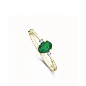 Bague avec motif - Or Jaune et Blanc, Diamants et Emeraude (053892EA)