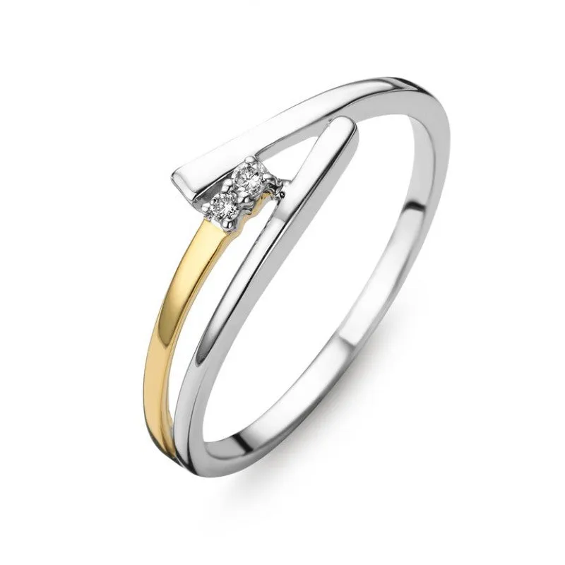 Bague avec motif - Or Jaune et Blanc, Diamants (GR2474BB)