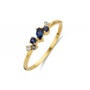 Bague avec motif - Or Jaune, Zircons et Saphir bleu synthétiques (GR4689GMUZ)