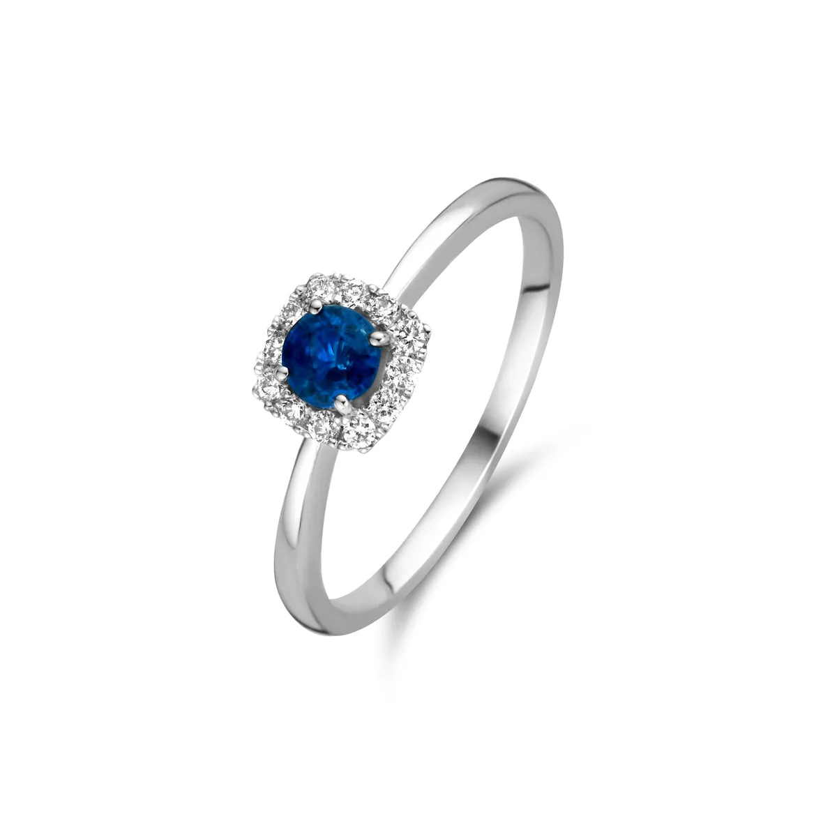 Bague entourage - Or Blanc, Diamants et Saphir bleu (053883/SA)