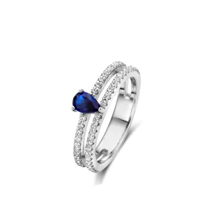 Bague Naiomy - Argent et pierre bleue, zircons (N3U60)