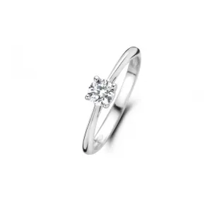 Bague solitaire 4 griffes - Or Blanc, Zircons (GR4059WZ)