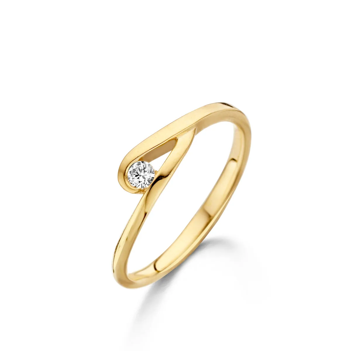 Bague solitaire - Or Jaune et Diamants (058375A)