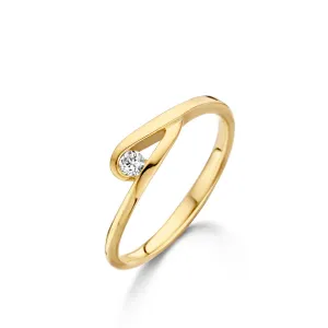 Bague solitaire - Or Jaune et Diamants (058375A)
