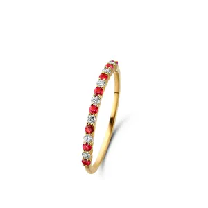 Bague style alliance - Or Jaune et Blanc, Diamants et Rubis (061656RA)