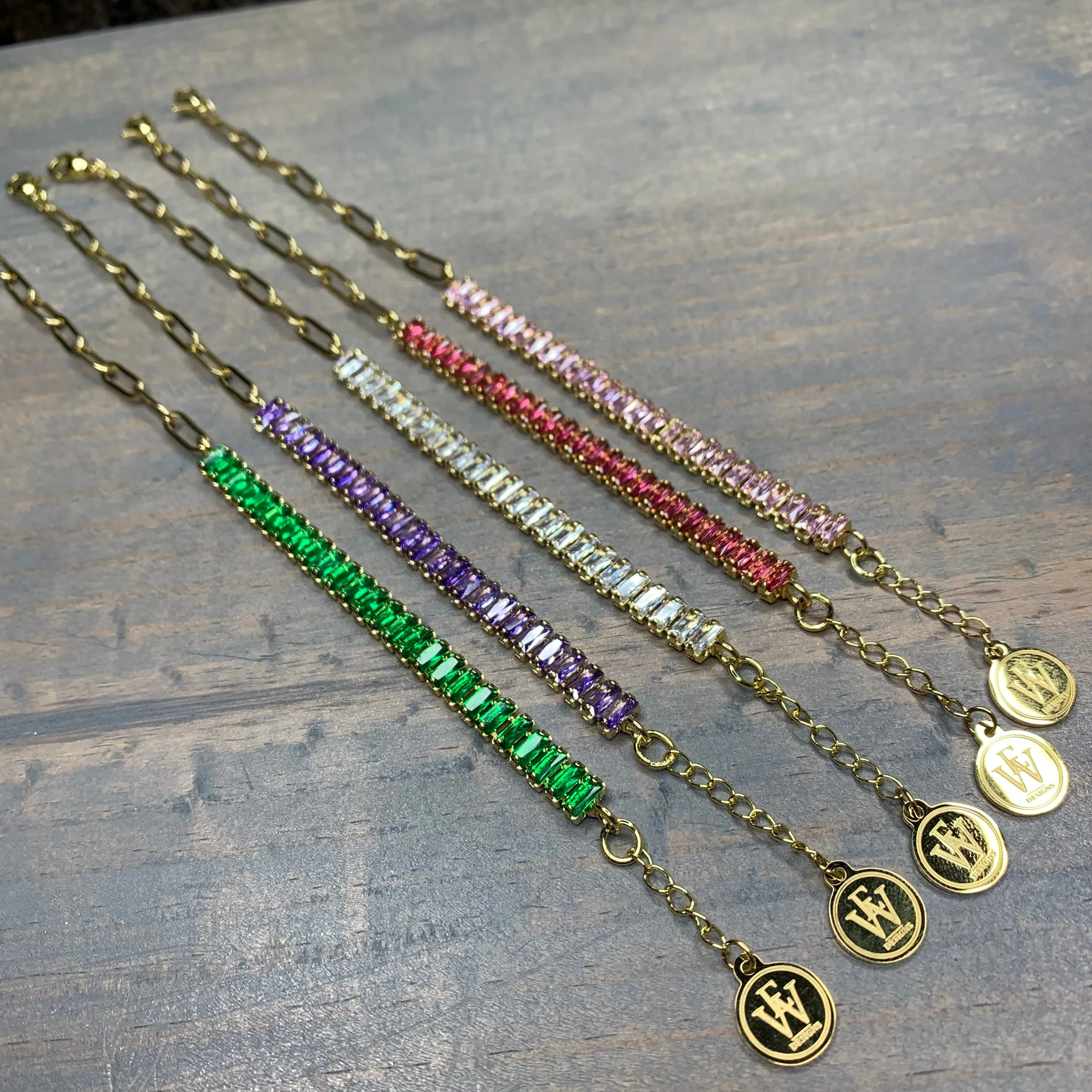 Baguette Cubic Zircon and Paper Clip Chain Link Bracelet 410-22 | Erika Williner Designs