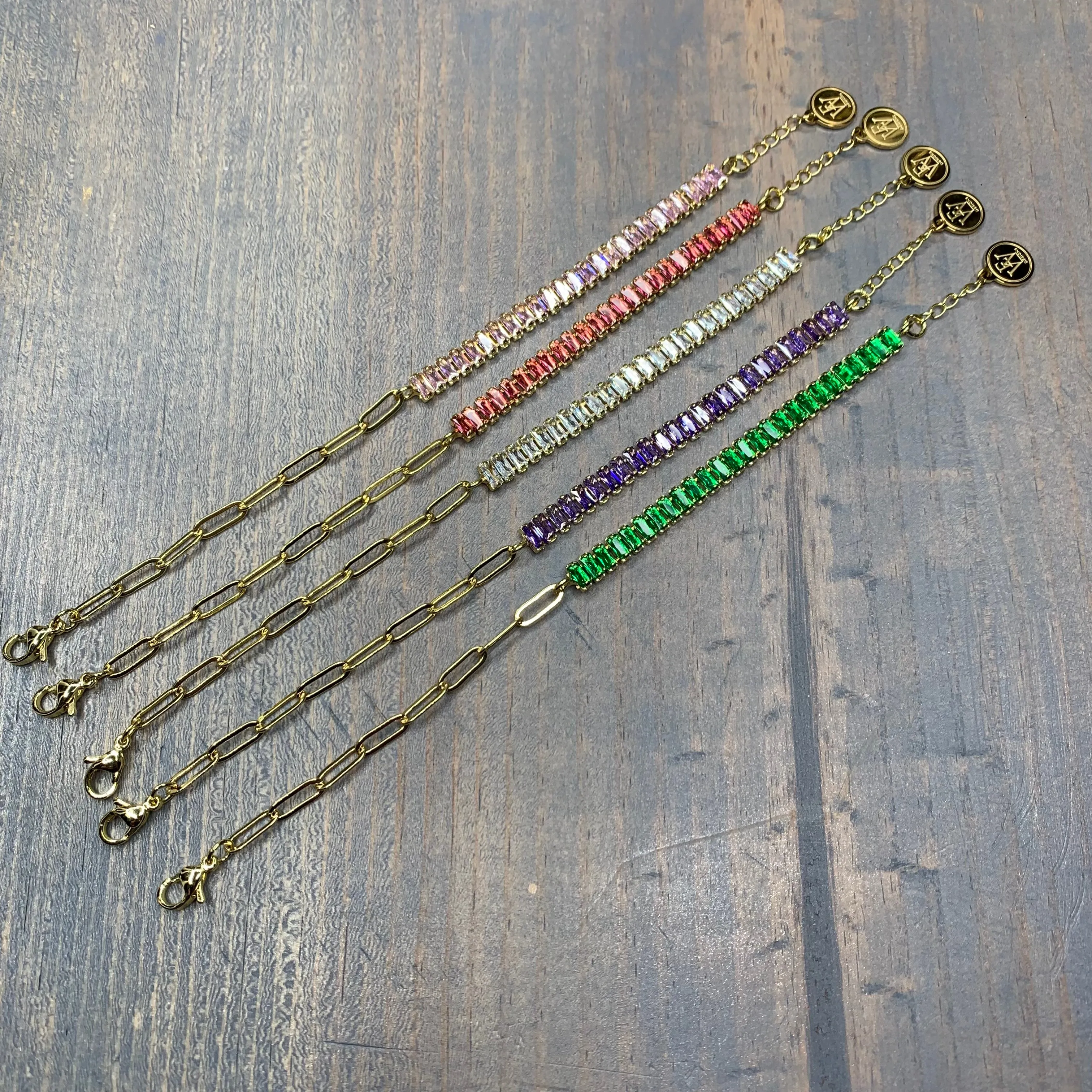 Baguette Cubic Zircon and Paper Clip Chain Link Bracelet 410-22 | Erika Williner Designs