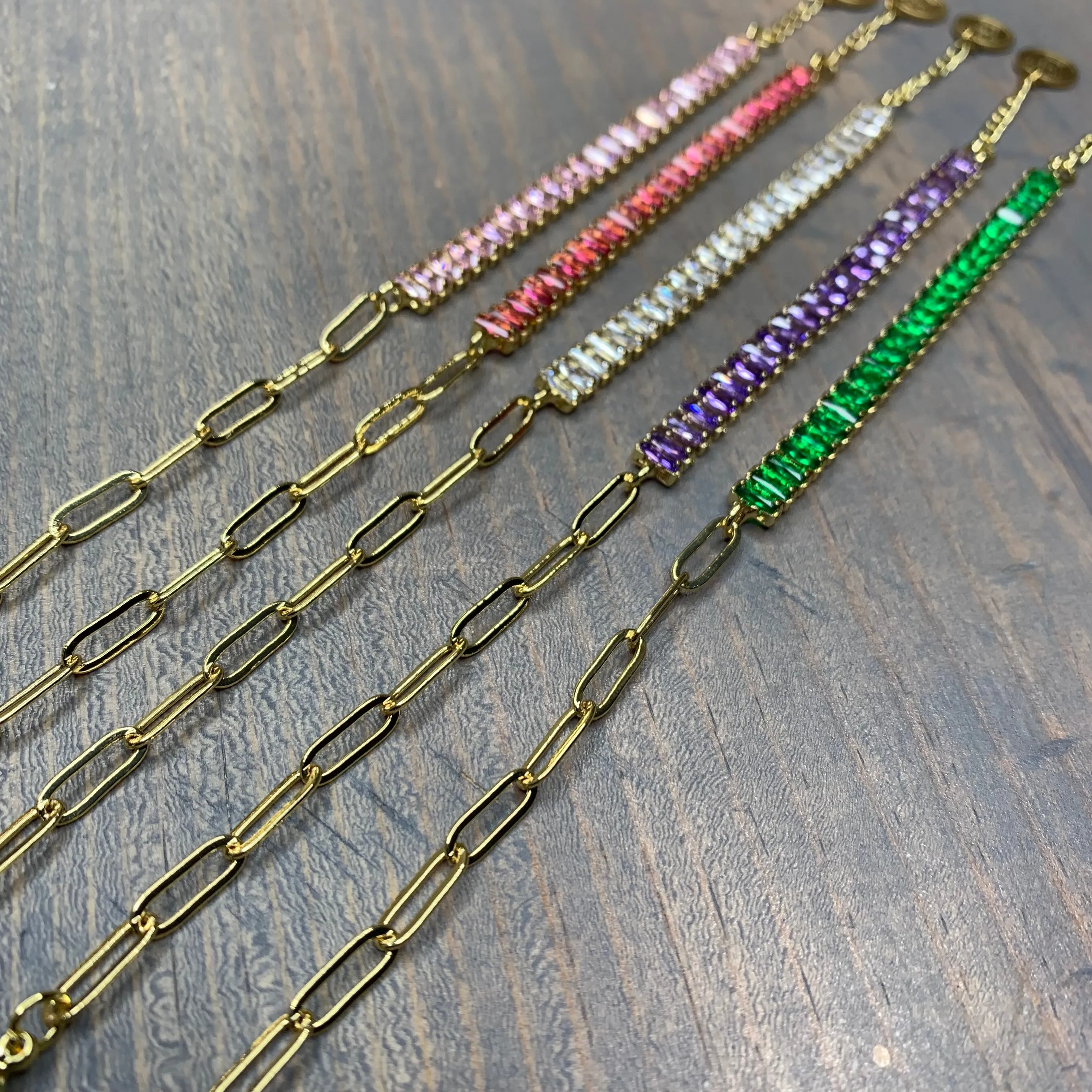 Baguette Cubic Zircon and Paper Clip Chain Link Bracelet 410-22 | Erika Williner Designs
