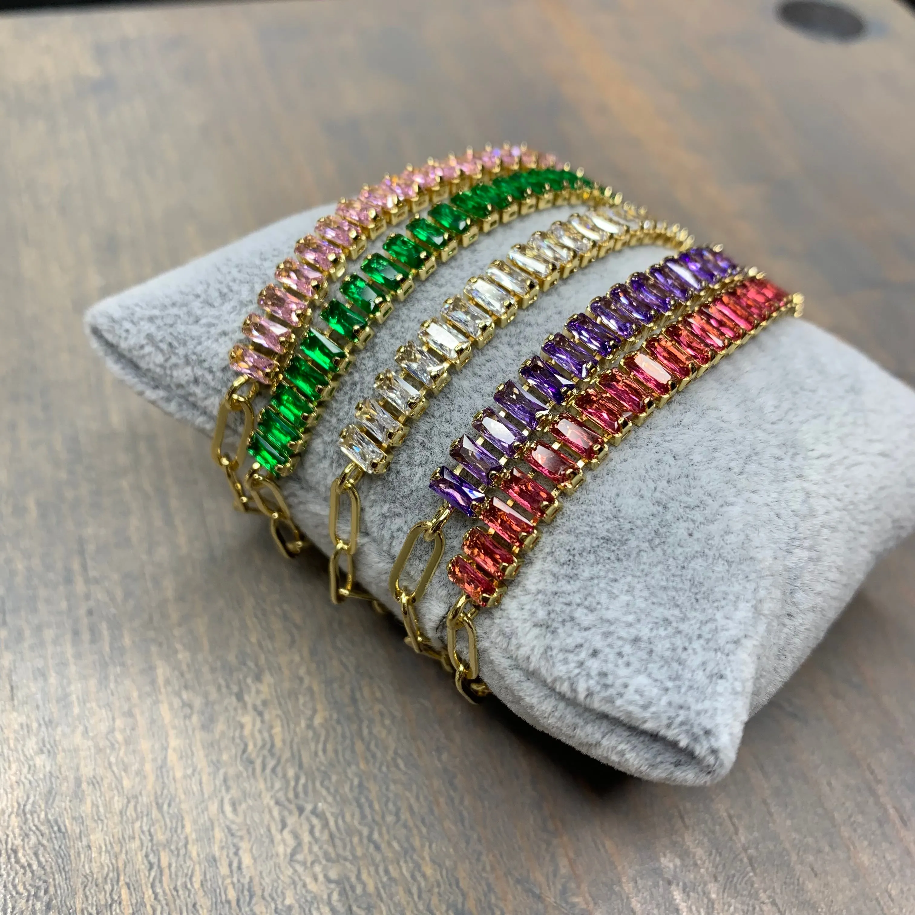 Baguette Cubic Zircon and Paper Clip Chain Link Bracelet 410-22 | Erika Williner Designs