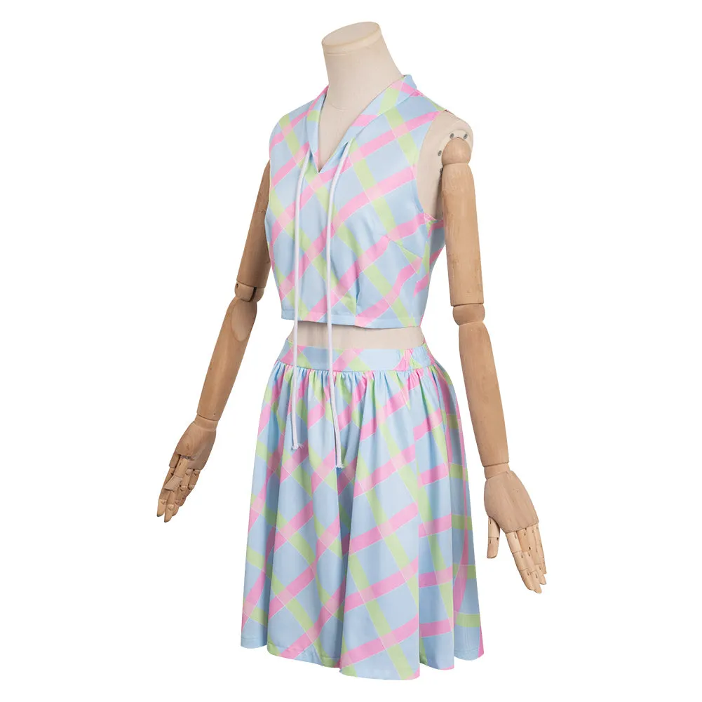 Barbie 2023 Blue Sleeveless Top Skirt Outfits Cosplay Costume Halloween Carnival Suit