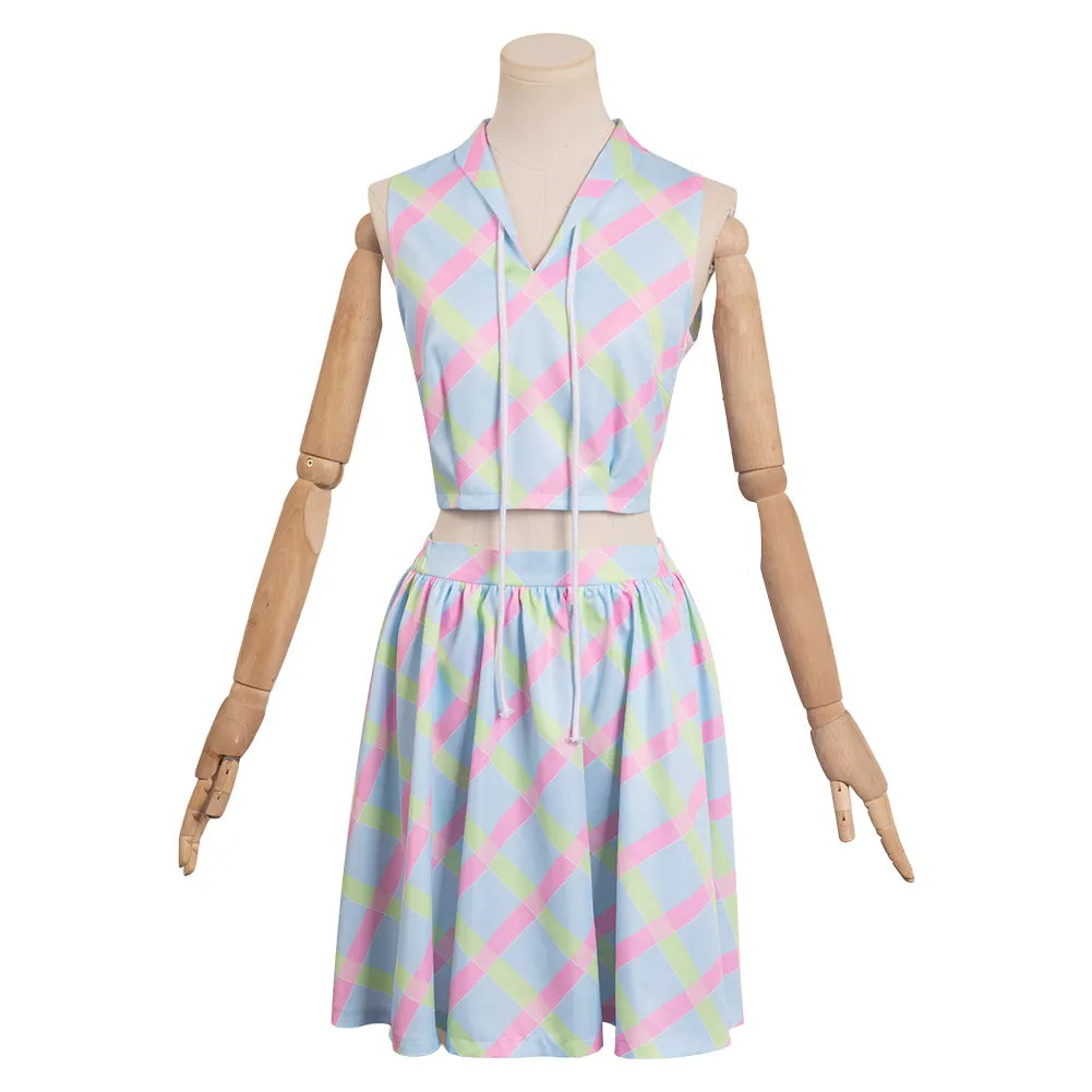 Barbie 2023 Blue Sleeveless Top Skirt Outfits Cosplay Costume Halloween Carnival Suit