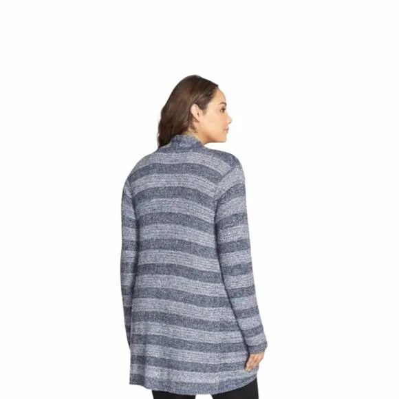 BAREFOOT DREAMS Women's S M Cozy Chic Calypso Island Wrap Cardigan Navy Stripe