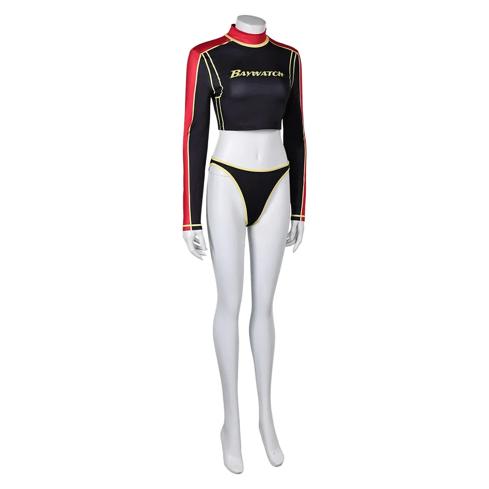 Baywatch Black and Red Ambulance Squad Printed Split Swimsuit Cosplay Costume Outfits