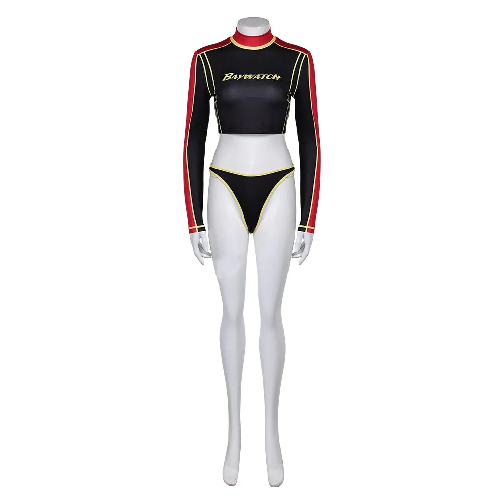 Baywatch Black and Red Ambulance Squad Printed Split Swimsuit Cosplay Costume Outfits